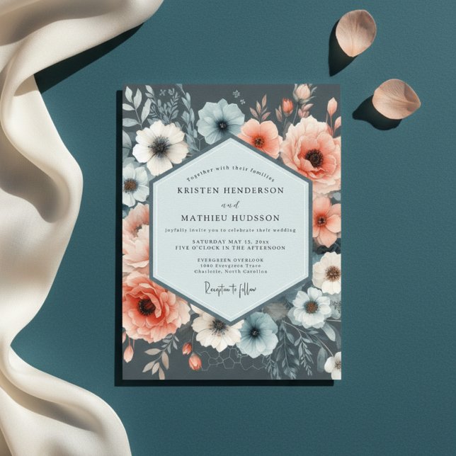 Dusty Blue Bloom Romance Wedding Invitation (Creator Uploaded)