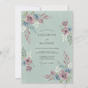 Dusty Blue Bloom Romance Wedding Invitation
