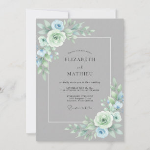 Dusty Blue Blooming Floral Wedding Invitation