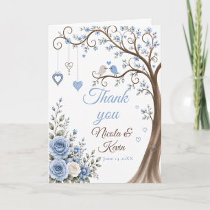 Dusty Blue Blossom Engagement Party Thank You Card