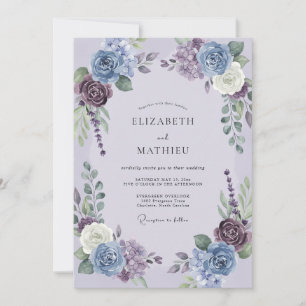 Dusty Blue Blossom Wreath Wedding Invitation