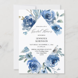 Dusty Blue & Blue Floral Bridal Shower Invitation