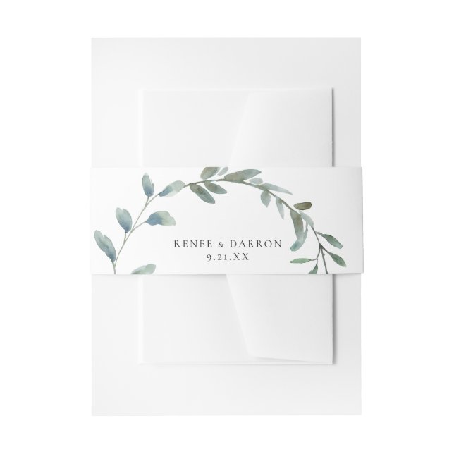 Dusty Blue & Blue Greenery 3 Invitation Belly Band (Front Example)