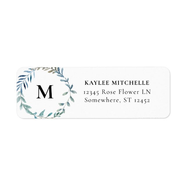 Dusty Blue & Blue Greenery Return Address Label (Front)
