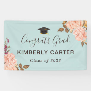 Dusty Blue Blush Floral Graduate Graduation Party Banner