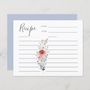 Dusty Blue Blush Floral Recipe Card