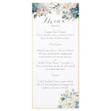 Dusty Blue & Blush Floral Wedding Menu Card 