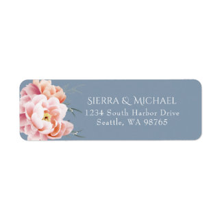 Dusty Blue Blush Floral Wedding Return Address Label