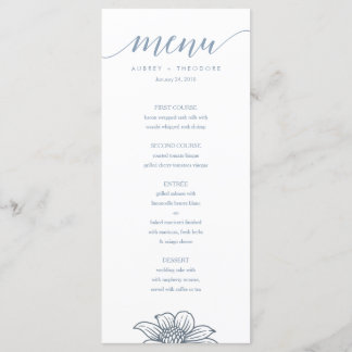 Dusty Blue & Blush Flowers Wedding Menu - Light