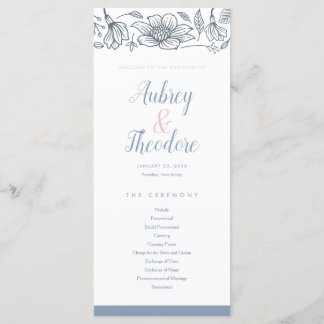 Dusty Blue & Blush Flowers Wedding Program