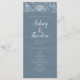 Dusty Blue & Blush Flowers Wedding Program - Dark