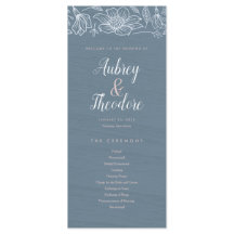 Dusty Blue & Blush Flowers Wedding Program - Dark