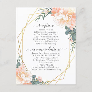 Dusty Blue Blush Peach Floral Gold Wedding Details Enclosure Card