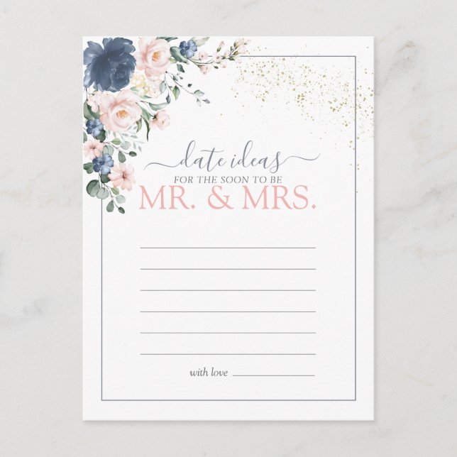 Dusty Blue Blush Pink Date Ideas Postcard (Front)