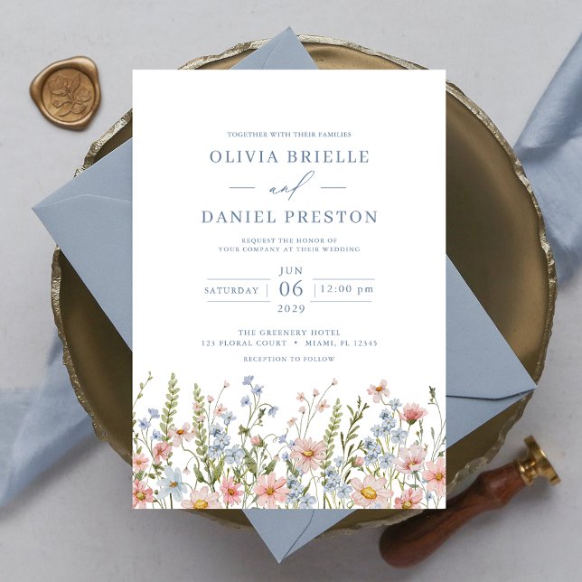 Dusty Blue Blush Pink Elegant Garden Wedding Invitation (Creator Uploaded)