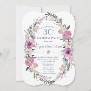 Dusty Blue Blush Pink Floral 30th Birthday Party Invitation