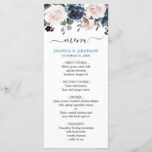 Dusty Blue Blush Pink Floral Botanical Wedding Menu