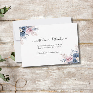 Dusty Blue Blush Pink Floral Botanical Wedding Thank You Card