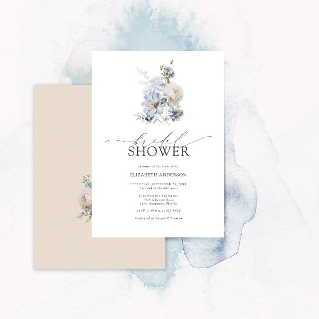 Dusty Blue & Blush Pink Floral Bridal Shower Invitation (Creator Uploaded)