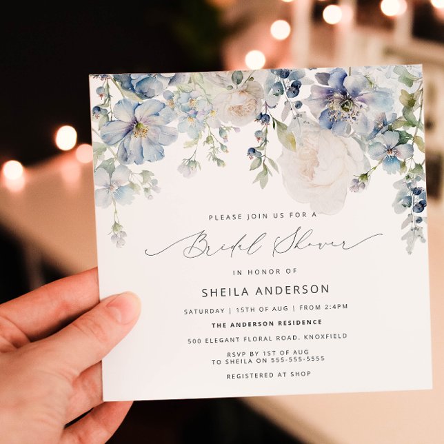 Dusty Blue & Blush Pink Floral Bridal Shower Invitation (Creator Uploaded)