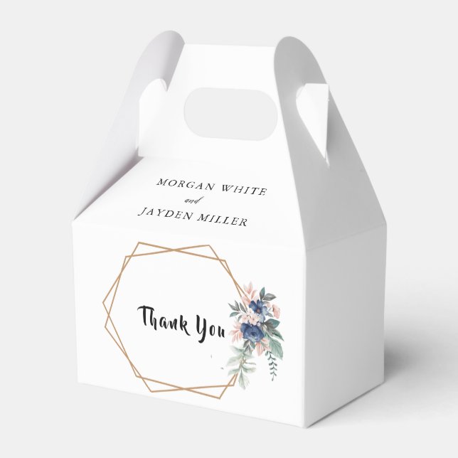 Dusty Blue  Blush Pink Floral Gold Frame Wedding  Favour Box (Back Side)