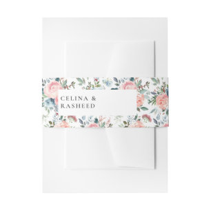 Dusty Blue & Blush Pink Floral Invitation Belly Band