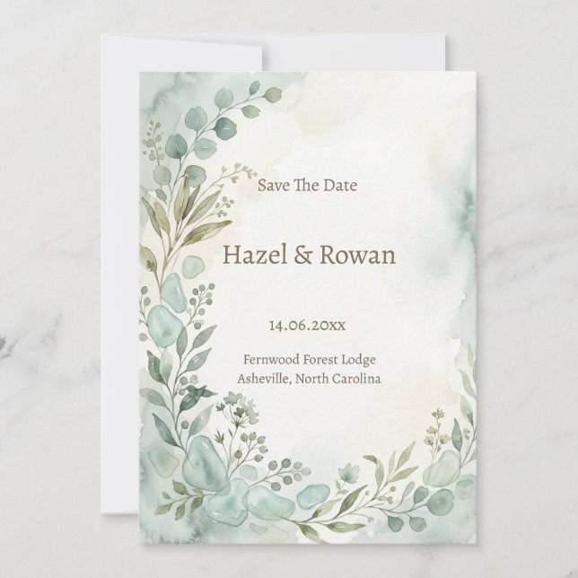 Dusty Blue Blush Pink Floral Save the Date Invitation (Front)
