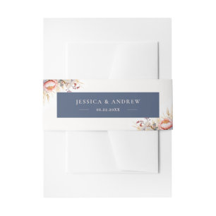 Dusty Blue & Blush Pink Floral Watercolor Wedding Invitation Belly Band