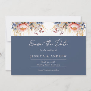 Dusty Blue & Blush Pink Floral Watercolor Wedding Save The Date