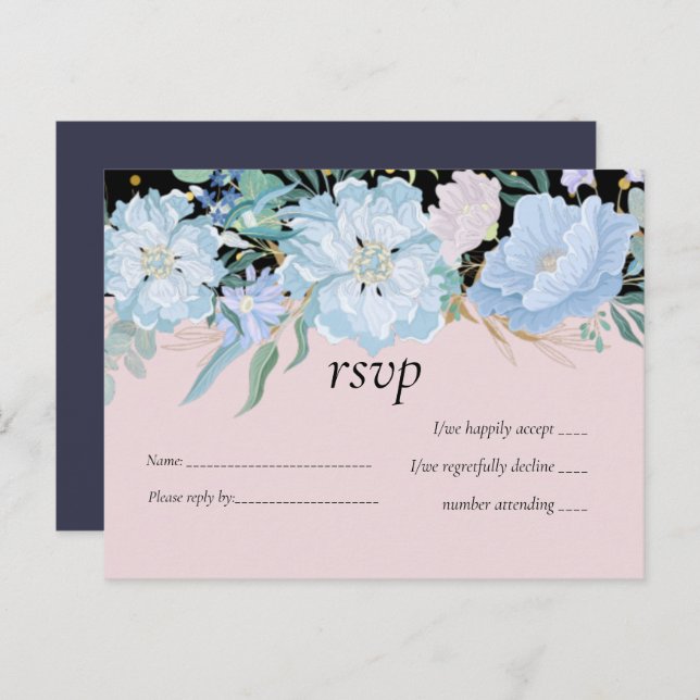 Dusty Blue Blush Pink Floral Wedding Budget Invitation Postcard (Front/Back)