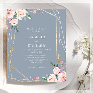 Dusty Blue & Blush Pink Floral Wedding Invitation