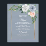 Dusty Blue Blush Pink Floral Wedding Menu Cards<br><div class="desc">Dusty Blue Blush Pink Floral Wedding Menu Cards - feature a watercolor dusty blue background with a gold frame trimmed in eucalyptus and greenery with floral elements in grey/white,  dusty blue and blush pink/peach. View the matching collection on this page to find matching products</div>