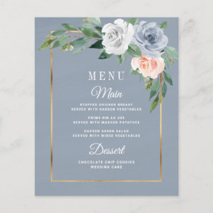 Dusty Blue Blush Pink Floral Wedding Menu Cards