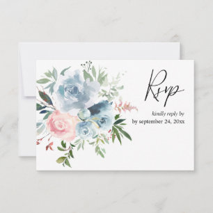 Dusty Blue & Blush Pink Floral with Meal RSVP Card