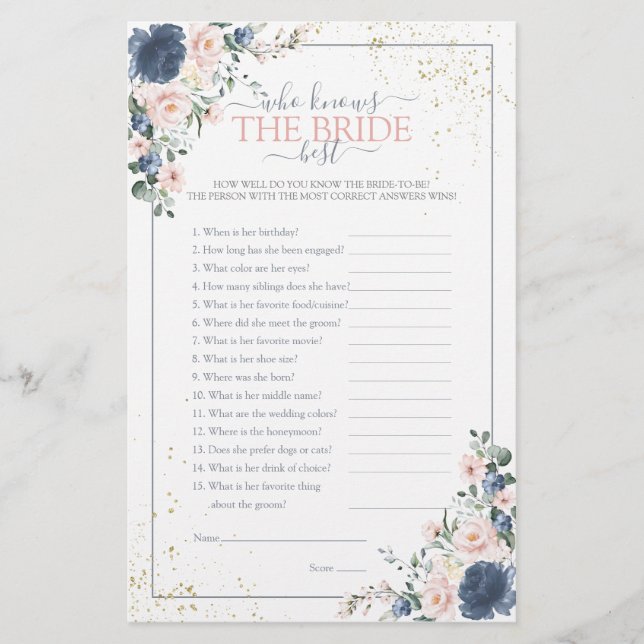 Dusty Blue Blush Pink Gold Floral Shower Game (Front)