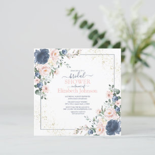 Dusty Blue Blush Pink Gold Floral Square Shower Invitation