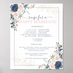 Dusty Blue Blush Pink Recipe for a Happy Marriage Poster