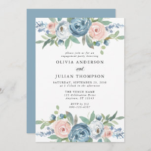 Dusty Blue & Blush Rose Floral Engagement Party Invitation