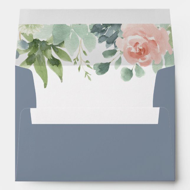 Dusty Blue Blush Succulent Floral Garden Wedding Envelope (Back (Bottom))