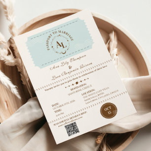 Dusty Blue Boarding Pass Cosmic Wedding  Invitation