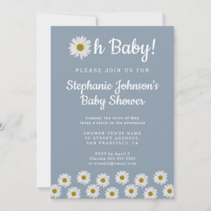 Dusty Blue Bohemian Daisies Oh Baby Baby Shower  Invitation