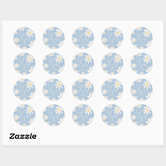Dusty Blue Bohemian Daisy Flower Round Sticker (Sheet)