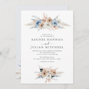 dusty blue bohemian floral wedding invitation
