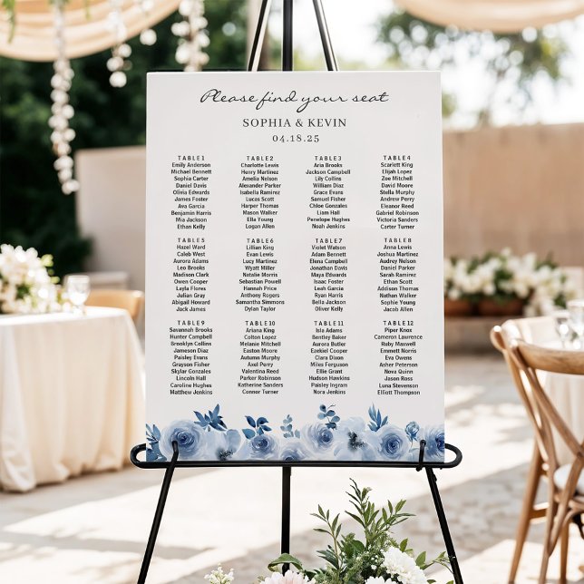 Dusty Blue Bohemian Floral Wedding Seating Chart (Creator Uploaded)