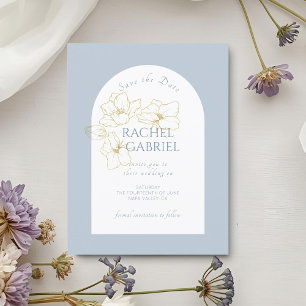 Dusty Blue   Boho Arch Gold Floral Wedding  Save The Date