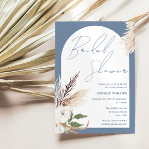 Dusty Blue Boho Arch White Floral Bridal Shower Invitation