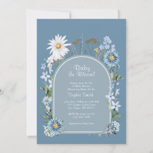 Dusty Blue Boho Baby In Bloom Baby Shower  Invitation