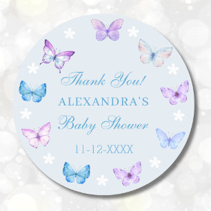 Dusty Blue Boho Butterfly Baby Shower Thank You Classic Round Sticker