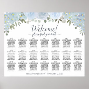 Dusty Blue Boho Chic Floral 21 Table Seating Chart