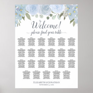 Dusty Blue Boho Chic Roses 23 Table Seating Chart